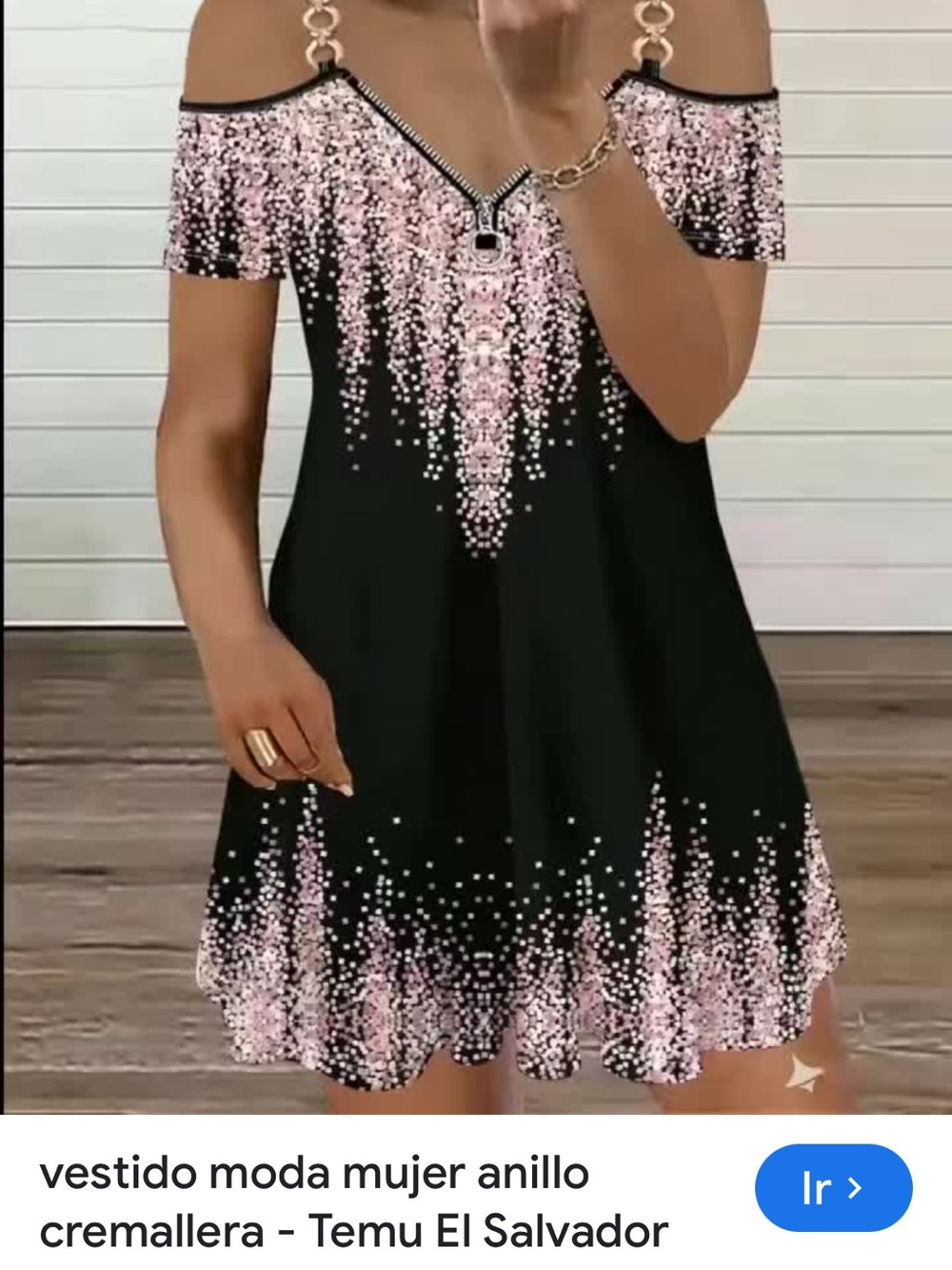 Women’s Black Cold-Shoulder Dress with Pink Sequin Pattern